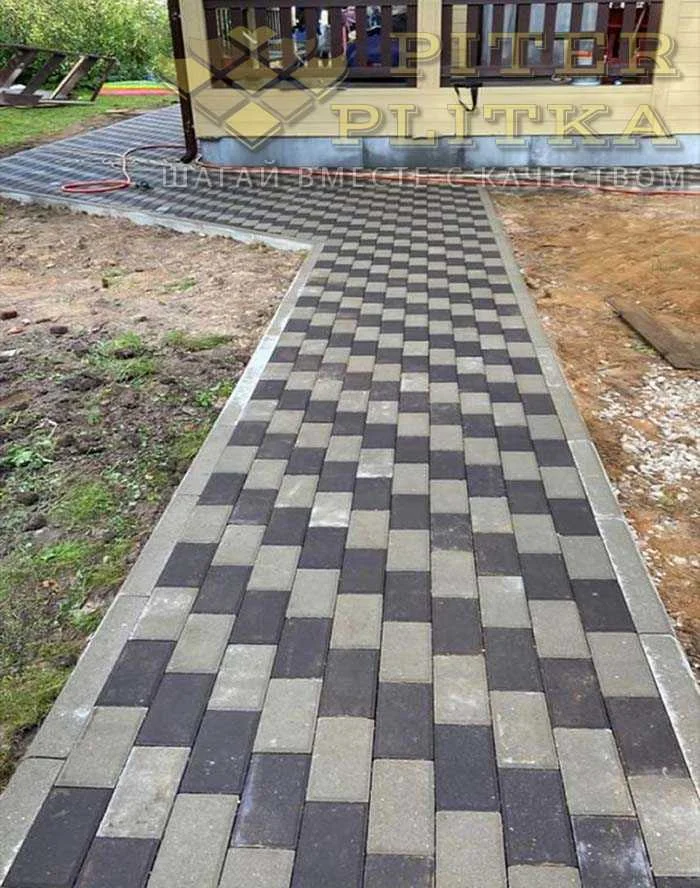 дорожка из брусчатки серый-тёмно-серый